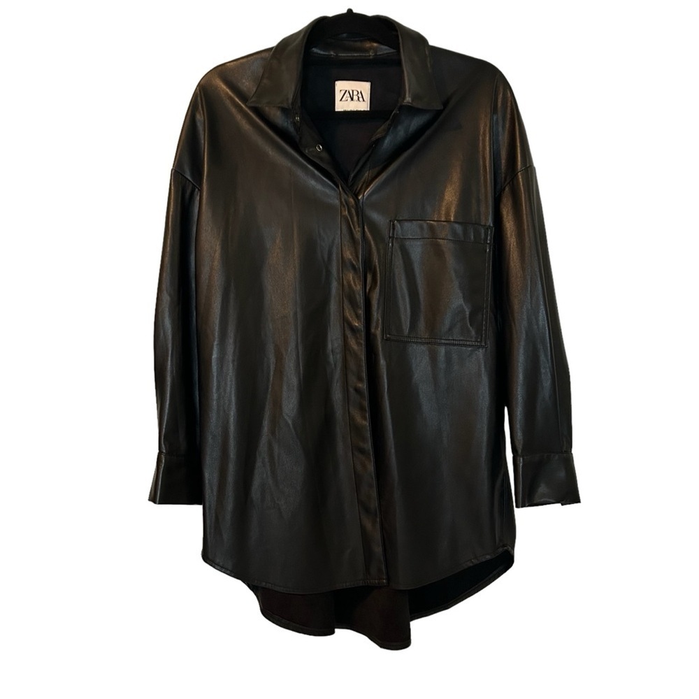 Zara Liquid Leather Black Faux Leather Blogger Favorite Mini Dress/Shacket